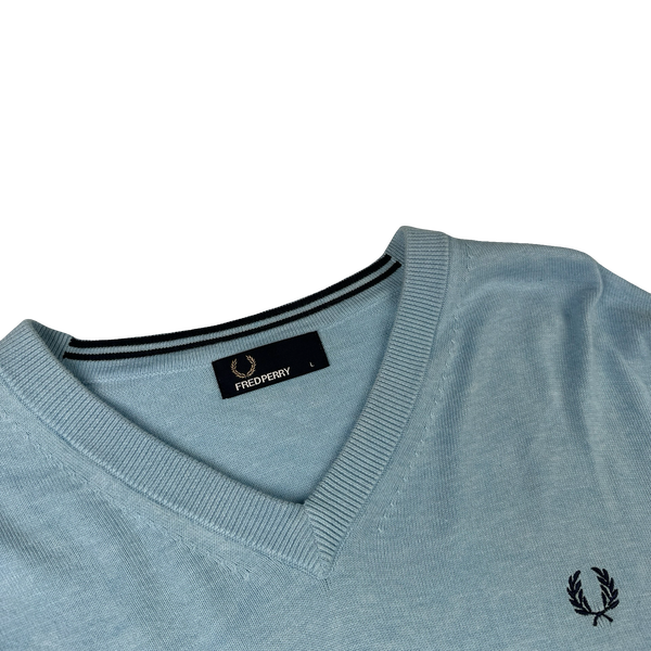 Fred Perry Baby Blue V Neck Knit - Large