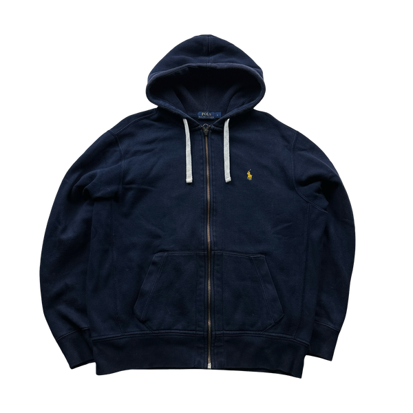 Ralph Lauren Navy Thick Cotton Zipped Hoodie - Large
