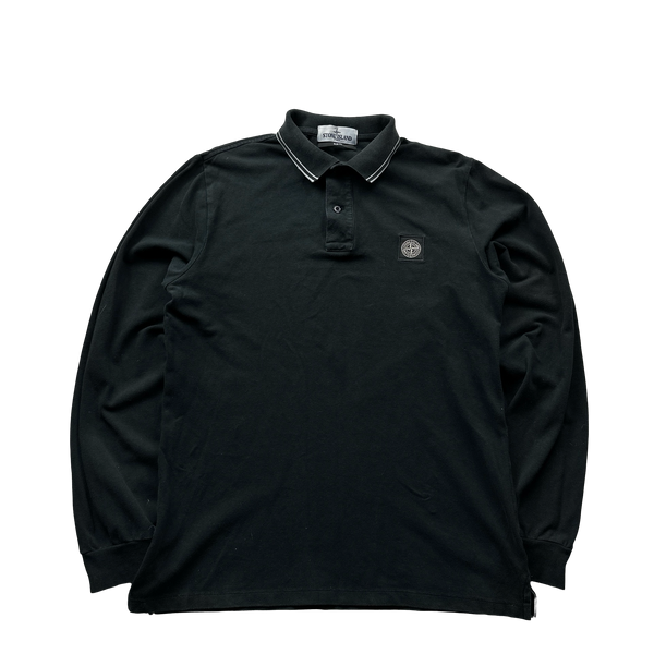 Stone Island Black Longsleeve Cotton Polo Shirt Small