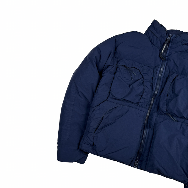 CP Company Navy Flatt Nylon Down Filled Lens Viewer Puffer Jacket - Small