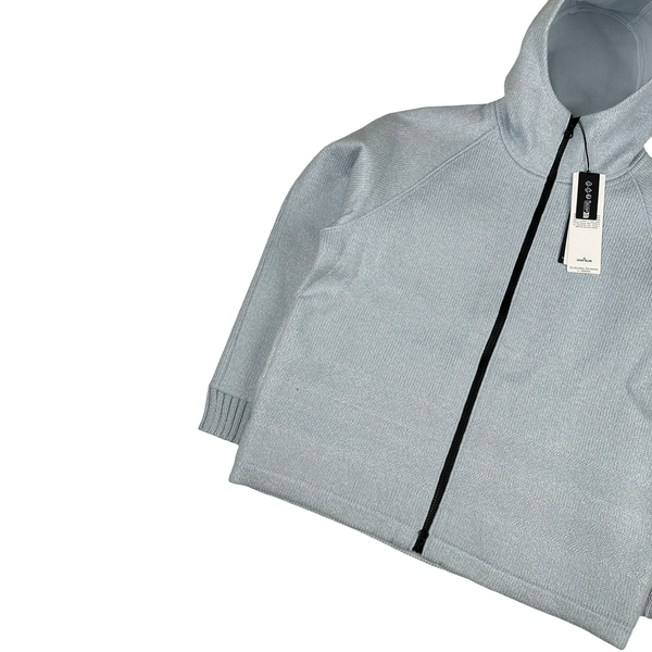 Stone Island 2025 Marina Baby Blue Wool Woven Knit Zipped Jacket - Large