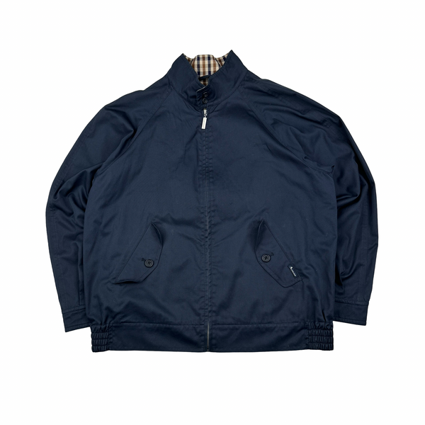 Aquascutum Checked Collar Cotton Navy Harrington Jacket - Large