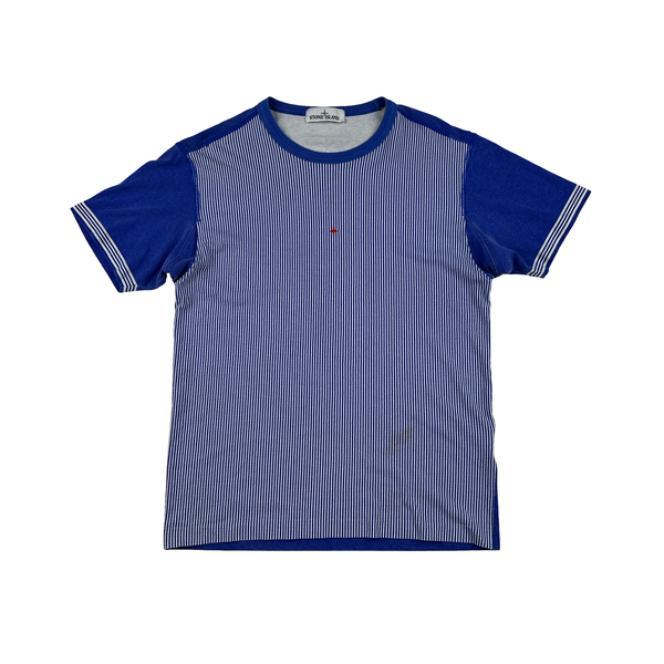 Stone Island 2019 Blue Striped Marina Spellout T Shirt - Medium