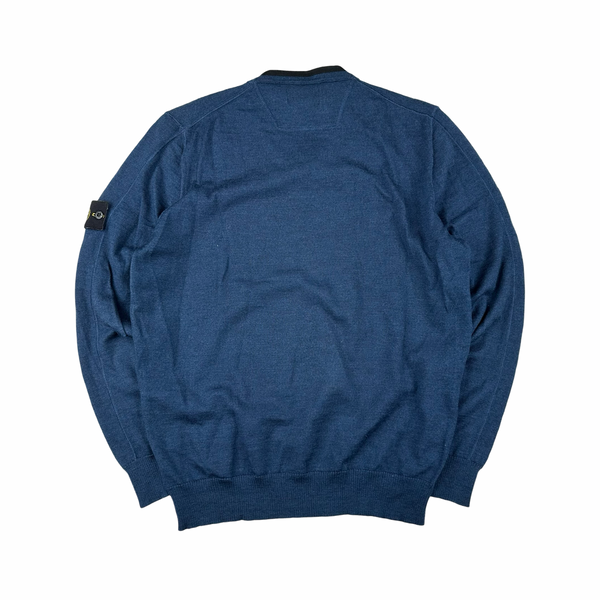Stone Island 2016 Blue Wool Blend V Neck Jumper - XXL