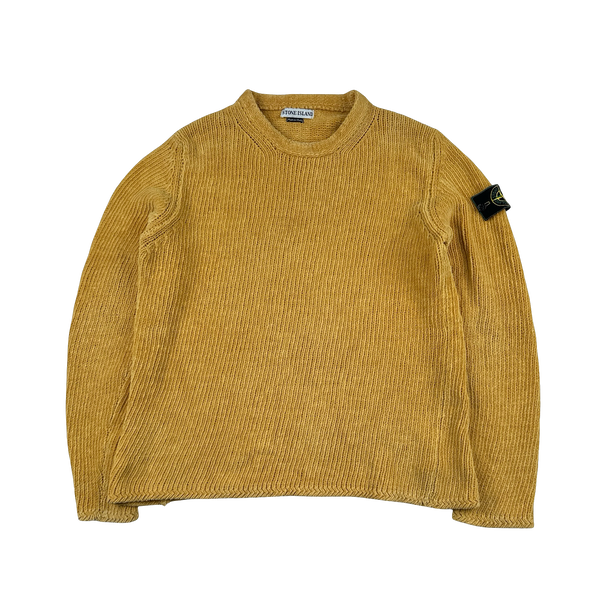 トップス stone  knit 98aw Stone Island 1998 Yellow Chenille Knit Vintage Jumper