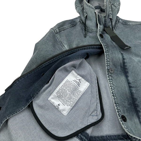 Stone Island 2018 Foam Resin Treated Denim Parka Jacket - Large