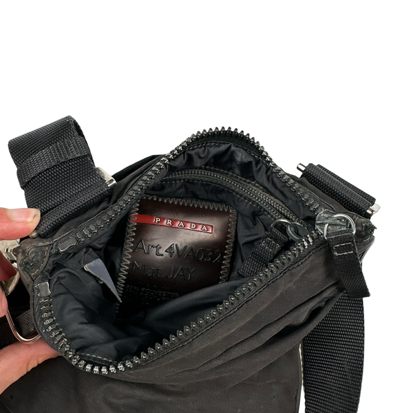 Prada Black Red Tab Nylon Adjustable Side Bag