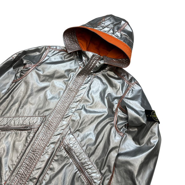 Stone Island Reversible Silver Orange Spaceman Raso Gommato Jacket - Small