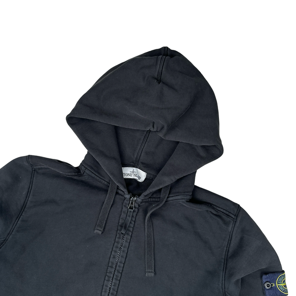 Stone Island Black Cotton Zipped Hoodie - Medium