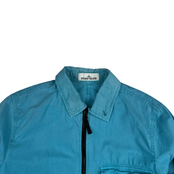 Stone Island 2020 Blue Zipped Cotton Overshirt - Small