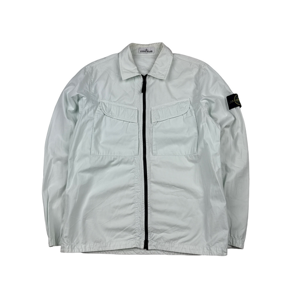 Stone Island 2022 Ice Blue Cotton Zipped Overshirt - Medium