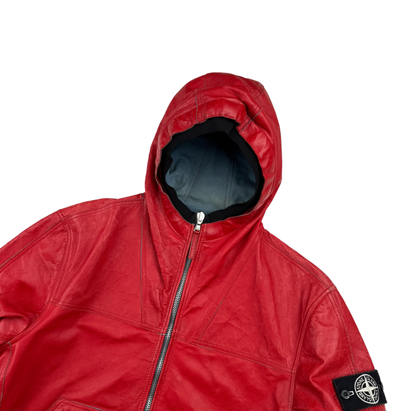 Stone Island 2010 Rare Crimson Red Leather Reversable Jacket - XL