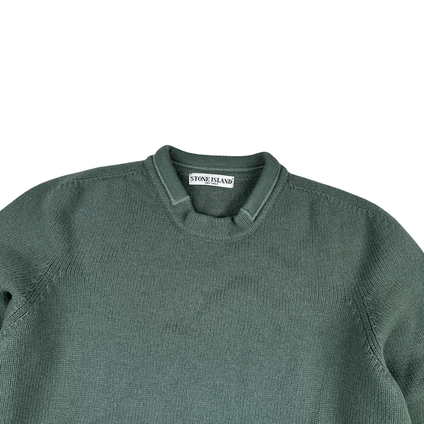 Stone Island 2006 Heavyweight Teal Green Thick Wool Knit Pullover - XL