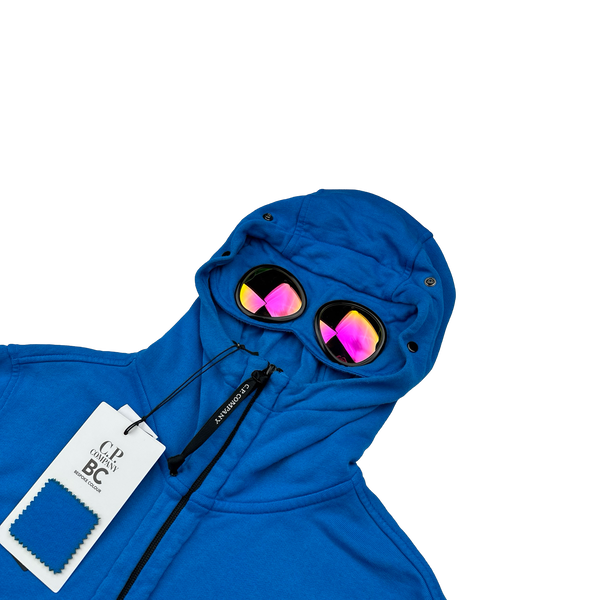 CP Company Bespoke Blue Goggle Cotton Zip Up Hoodie - Large