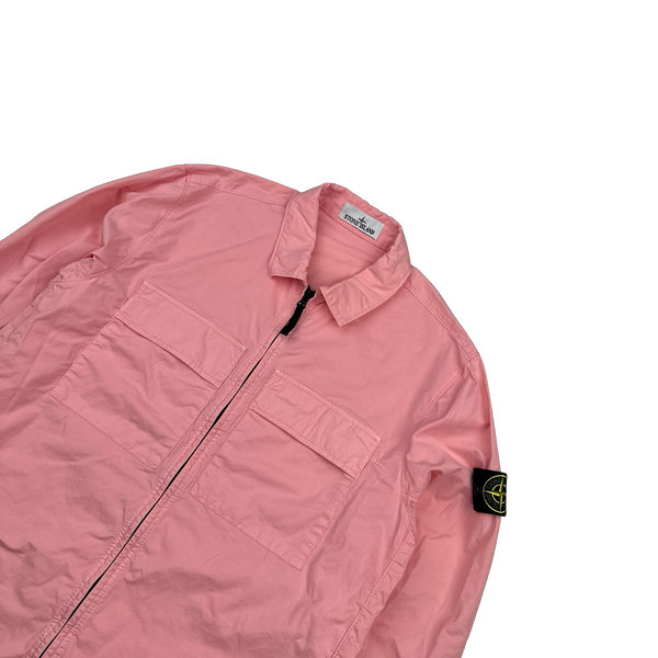 Stone Island 2023 Pink Supima Cotton Twill Zipped Overshirt - Large