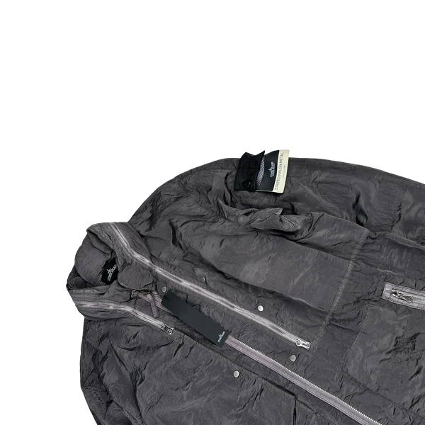 Stone Island 2020 Grey Striped Nylon Metal Long Jacket - Large