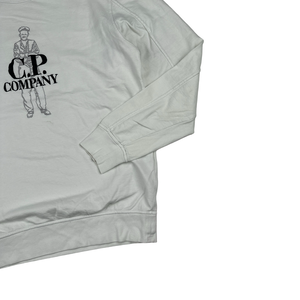CP Company White Spellout Graphic Crewneck Jumper - Large
