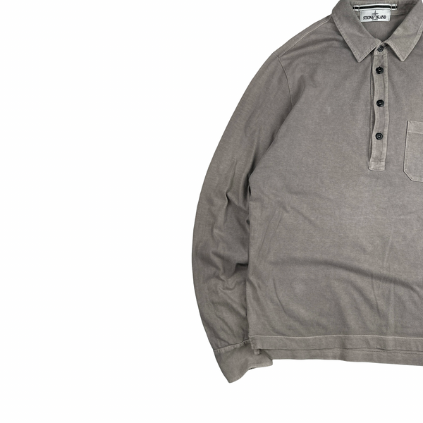 Stone Island Grey Button up Long sleeve Polo Shirt - Large