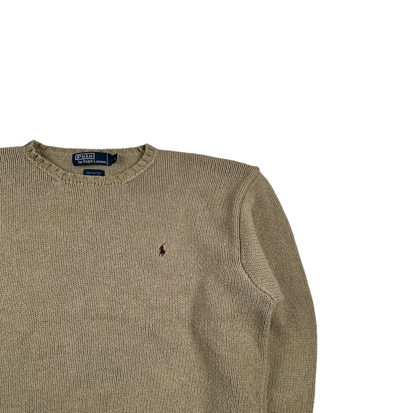 Ralph Lauren Tan Knit Crewneck Jumper - Large