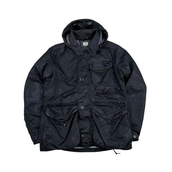 CP Company Black M Bossed Quilted Goggle Jacket - Medium