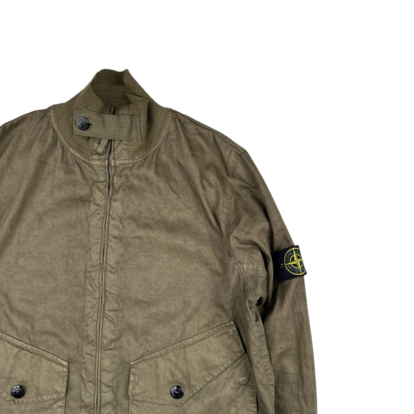 Stone Island 2002 Khaki Lino Flax Blend Zipped Bomber Jacket - Medium