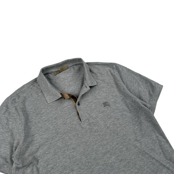 Burberry Grey Nova Check Neckline Polo Shirt - Large