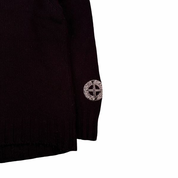 Stone Island Burgundy 1998 Vintage Wool Compass Knit Pullover Jumper - Large