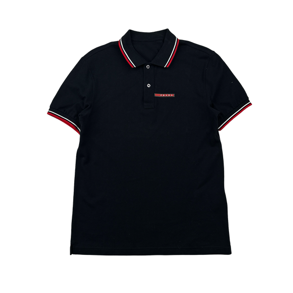 Prada Black Cotton Spellout Polo - Medium