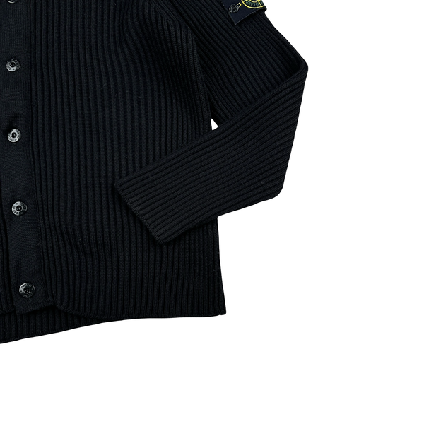 Stone Island 2005 Black Wool Buttoned Ribbed Jumper - XL