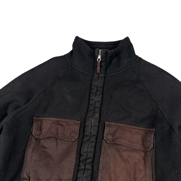 Stone Island 1999 Brown Fleece Lined Vintage Green Edged Zipped Jumper - Large