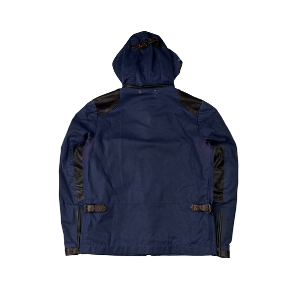 CP Company Blue/Brown Leather Hand Wax Finishing Goggle Jacket - Medium