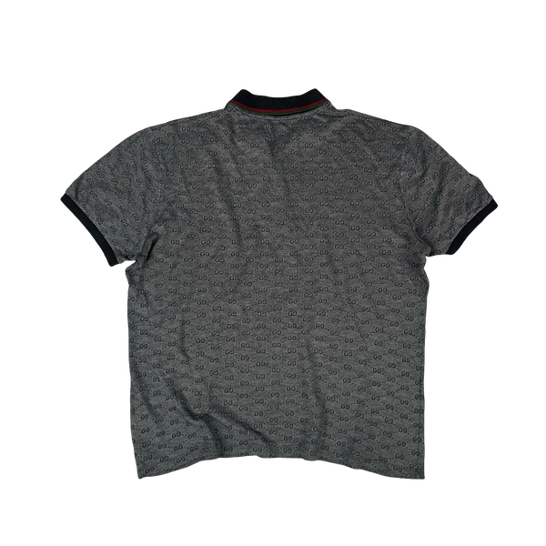 Gucci Monogram Stripe Collar Short Sleeve Buttoned Polo Shirt - Small