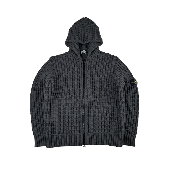Stone Island 2024 Grey Virgin Wool Thick Knit Hooded Jumper - XXL