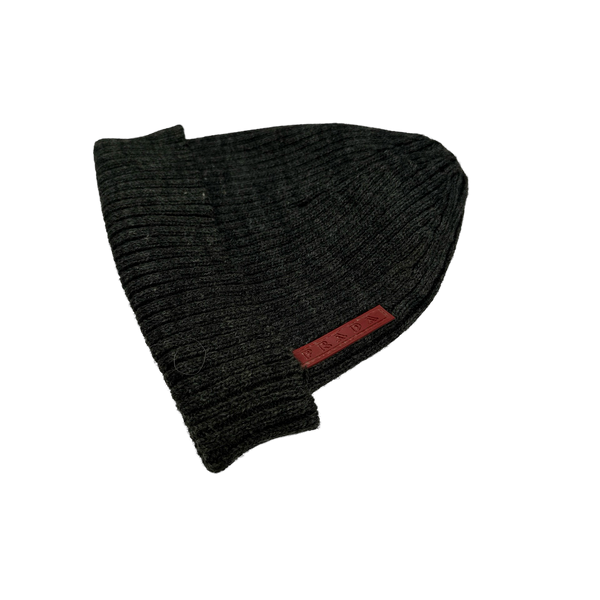 Prada Tab Charcoal Wool Spellout Tab Beanie