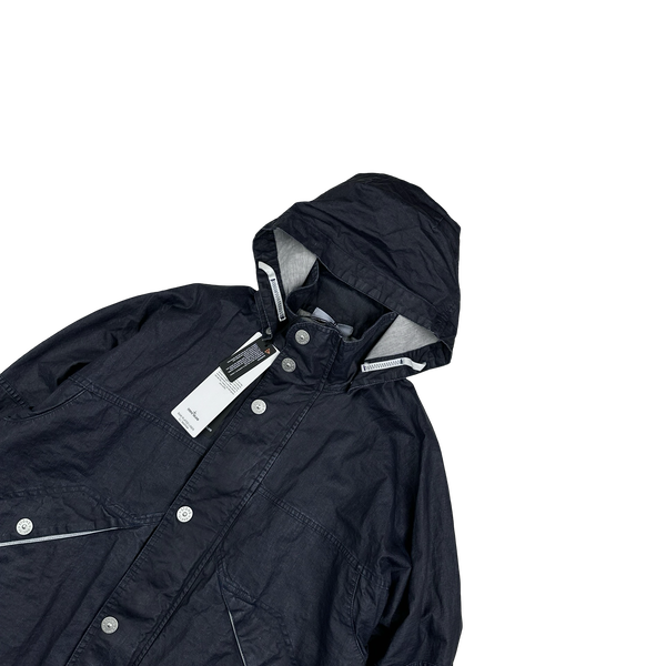 Stone Island 2024 Navy Raw Plated Linen Marina Spellout Zipped Jacket - Large