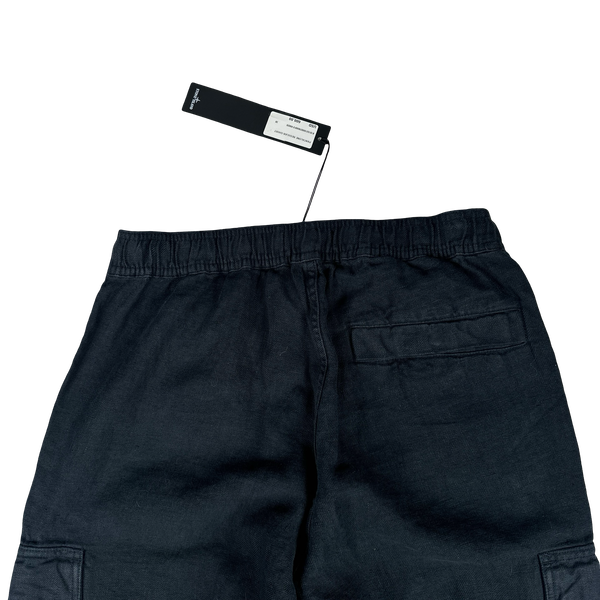 Stone Island Ghost 2025 Navy Type Re Fit Linen Cargo Trousers - Small