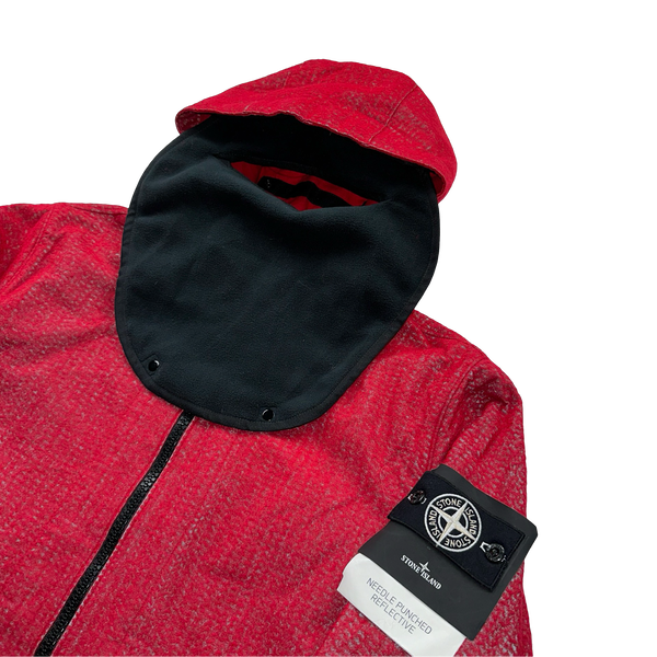 Stone Island 2022 Red Needle Punched Reflective Balaclava Jacket - Small