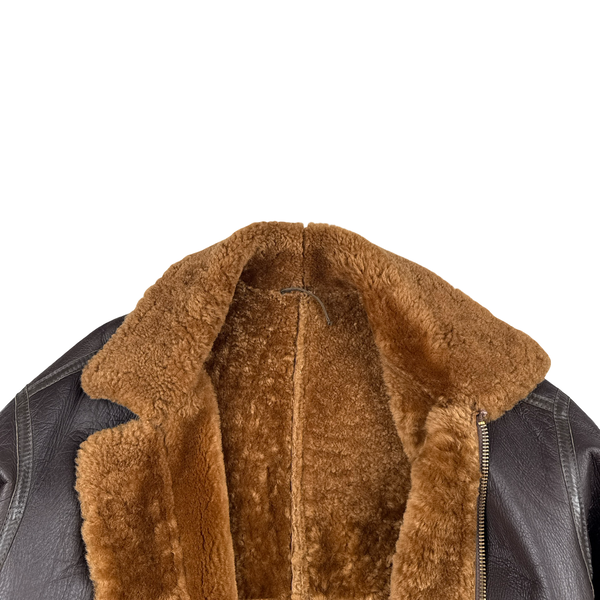 Shearling Lined Aviator Pilot Thick Leather Vintage Jacket - XL