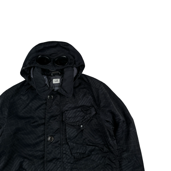 CP Company Black M Bossed Quilted Goggle Jacket - Medium