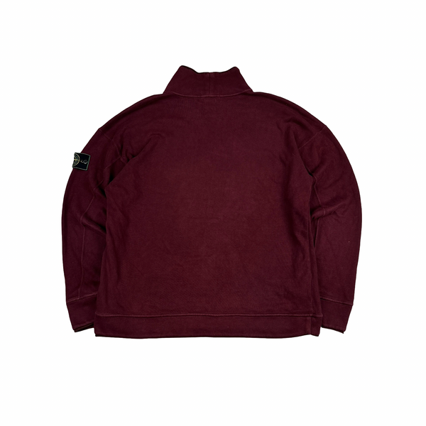 Stone Island 1995 Burgundy Green Edge Mock Neck Pullover Jumper - Large