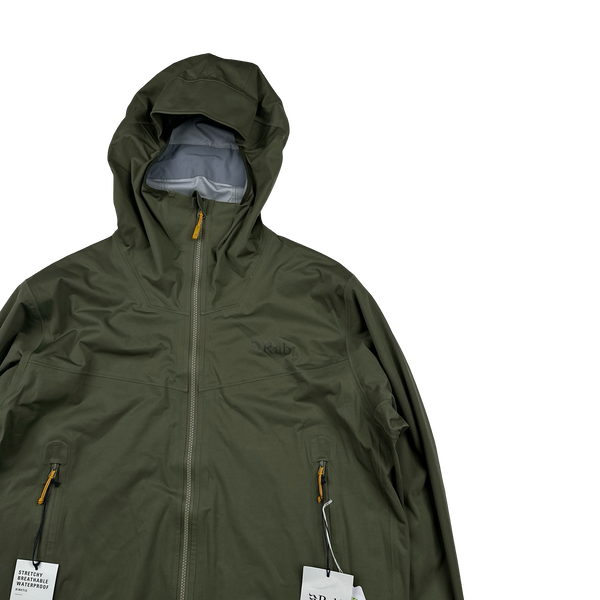 RAB Khaki Kinetic 2.0 Waterproof Lightweight Rain Jacket - Medium