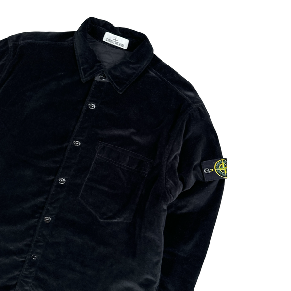 Stone Island 2023 Black Cotton Velvet Buttoned Overshirt - Large