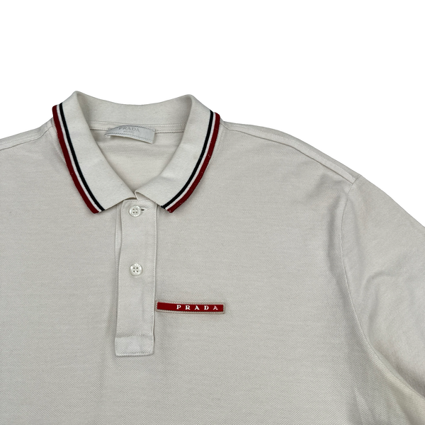 Prada Cream Spellout Cotton Polo Shirt - XL