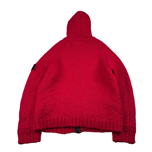 Stone Island 2022 Red Heavyweight Wool Knitted Zipped Hoodie - Large