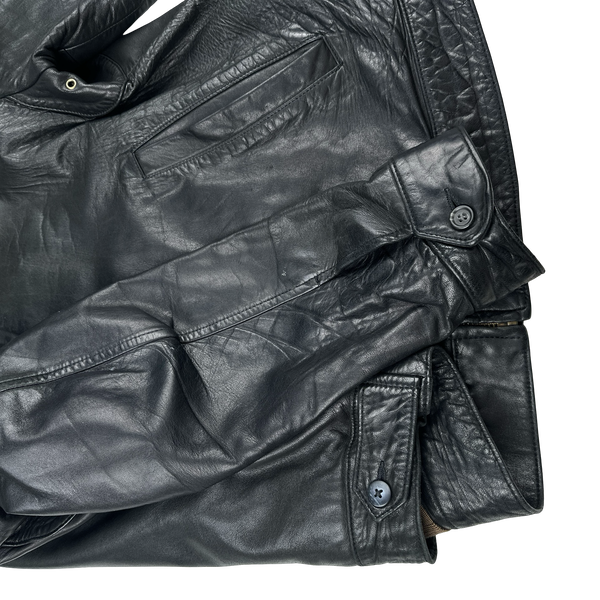 Ralph Lauren Black Heavyweight Leather Jacket - XL