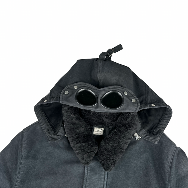 CP Company Black Mole Skin Sherling Collar Moleskin Multi Pocket Goggle Jacket - XL