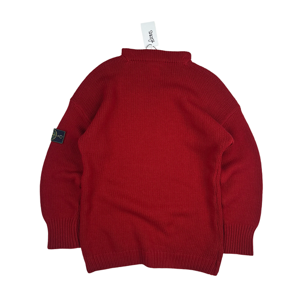 Stone Island 1992 Red Vintage Knitted Crewneck Pullover - Large