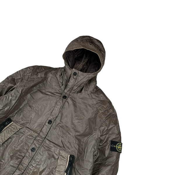 Stone Island 2011 Brown Mussola Gommata Hooded Jacket - 3XL