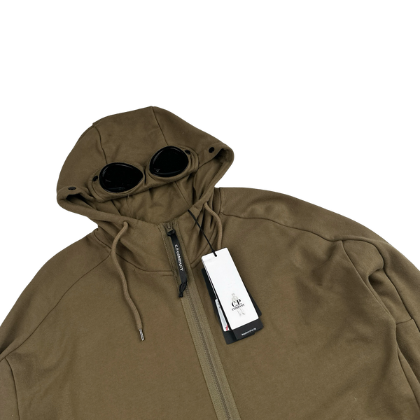 CP Company Khaki Goggle Cotton Zip Up Hoodie - Large