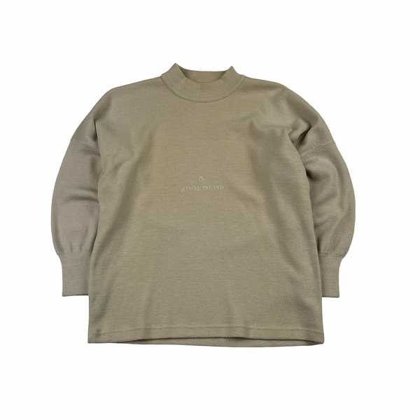 Stone Island 2000 Beige Spellout Cotton Crewneck Jumper - Medium